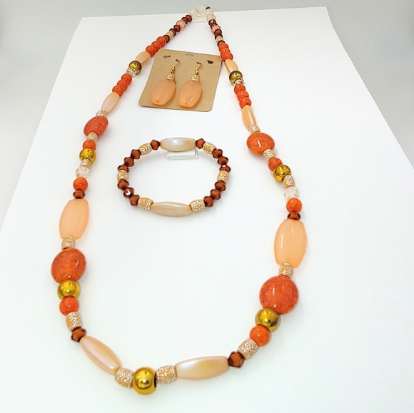 247NEB015. Handmade 3Pc. Carnelian Crackled Burnt Necklace Set - Picture 7 of 8